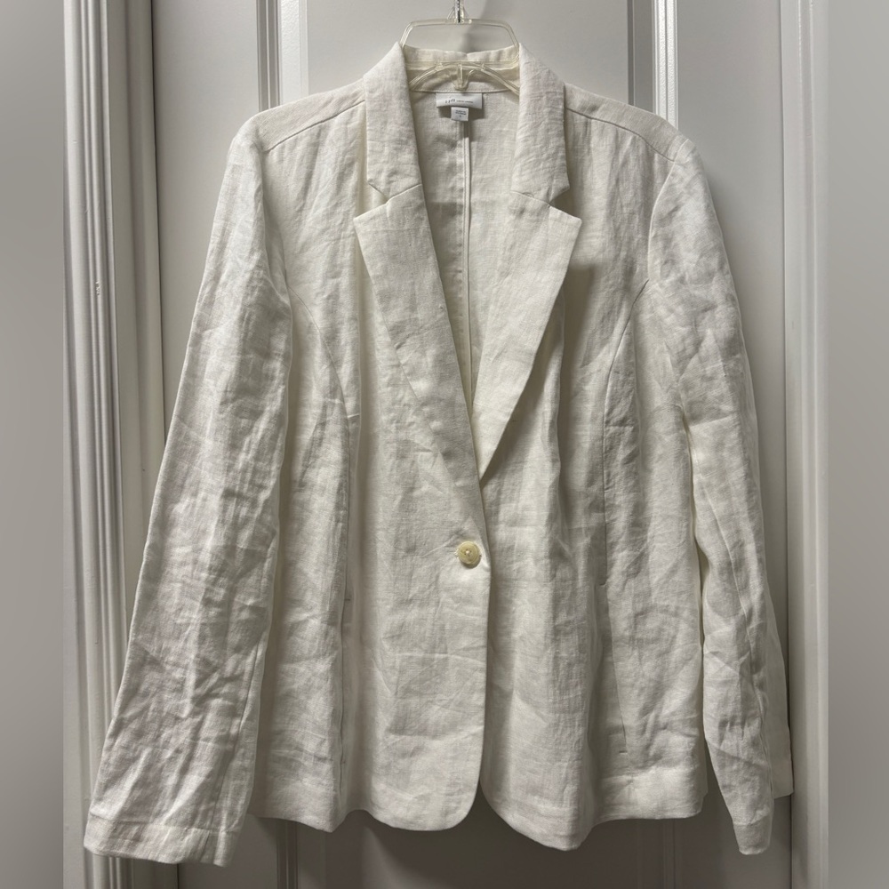 J. Jill Love Linen White Blazer Shirt- Size Large- 100% Linen